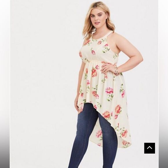Torrid Ivory Floral Georgette Goddess Tunic Tank - Picture 1 of 12